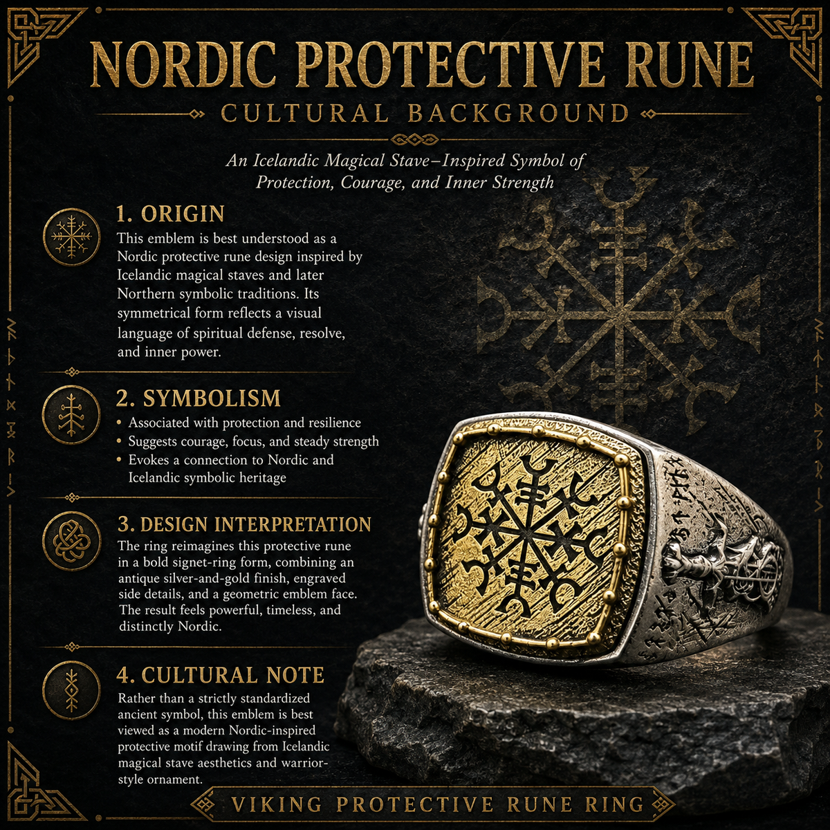 925 Sterling Silver Nordic Protective Rune Ring – Viking Inspired Dragon Sword Symbol Men's Jewelry