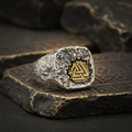 925 Sterling Silver Viking Valknut Ring with Copper Inlay – Nordic Norse Rune Gothic Men's Ring