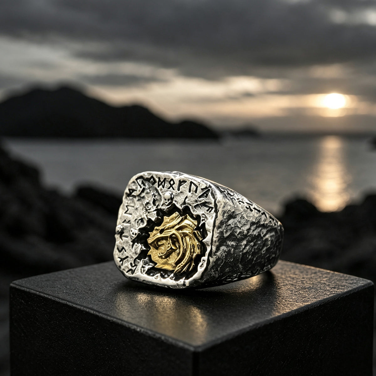 925 Sterling Silver Viking Wolf Fenrir Rune Ring – Norse Mythology Gothic Punk Adjustable Men's Jewelry