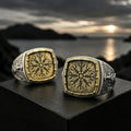 925 Sterling Silver Viking Warrior Crest Ring – Valknut Dragon Sword Nordic Gothic Jewelry for Men